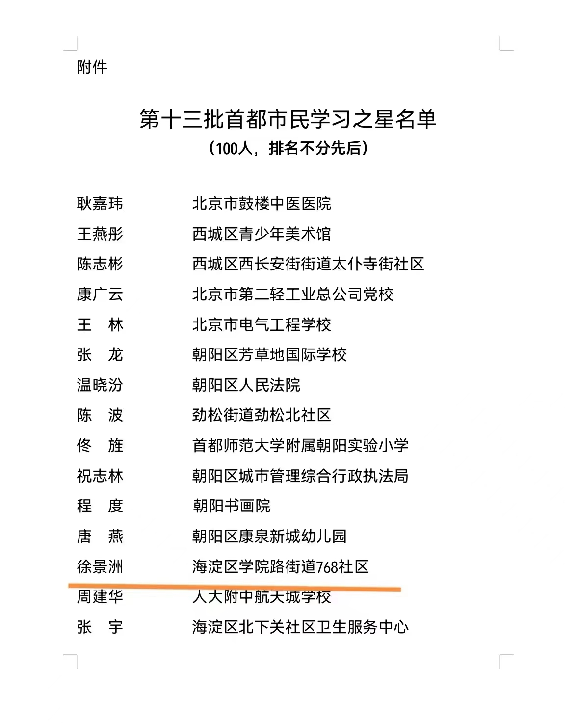 运河之子徐景洲被评为北京市“学习之星”  （作者： 陈景胜）